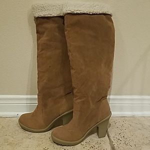 Dollhouse faux shearling knee high boots